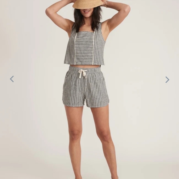 Marine Layer Pants - Marine Layer Gray and White Striped Linen Blend Shorts